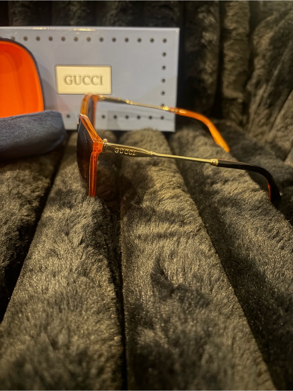 Gucci Women's Tortoiseshell Cat-Eye Sunglasses with Burnt Orange Accents - Picture 6 of 8